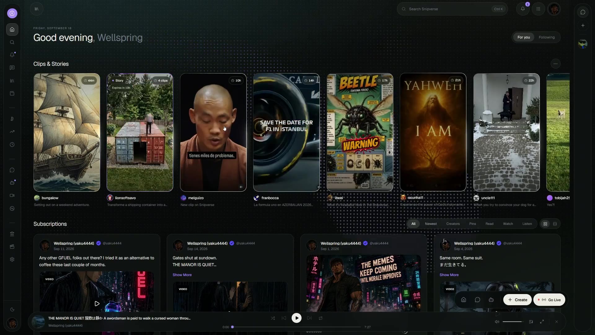 The Create menu — Create Snip, Create Board, Create Collection