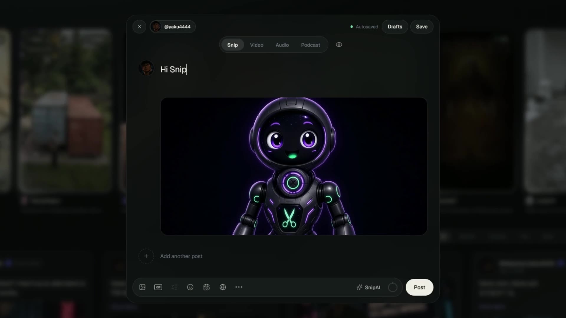Snip's first snip, live on the feed